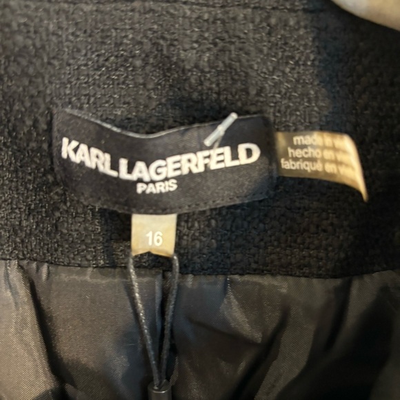 KARL LAGERFELD PARIS Sz 16 Bomber Jacket Twill Vegan Leather Combination NEW - Picture 4 of 12